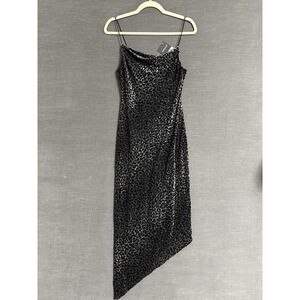 Topshop Dress‎ 4 Black Leopard Asymmetrical Cowl Velvet Midi Y2K Party Slip Sexy